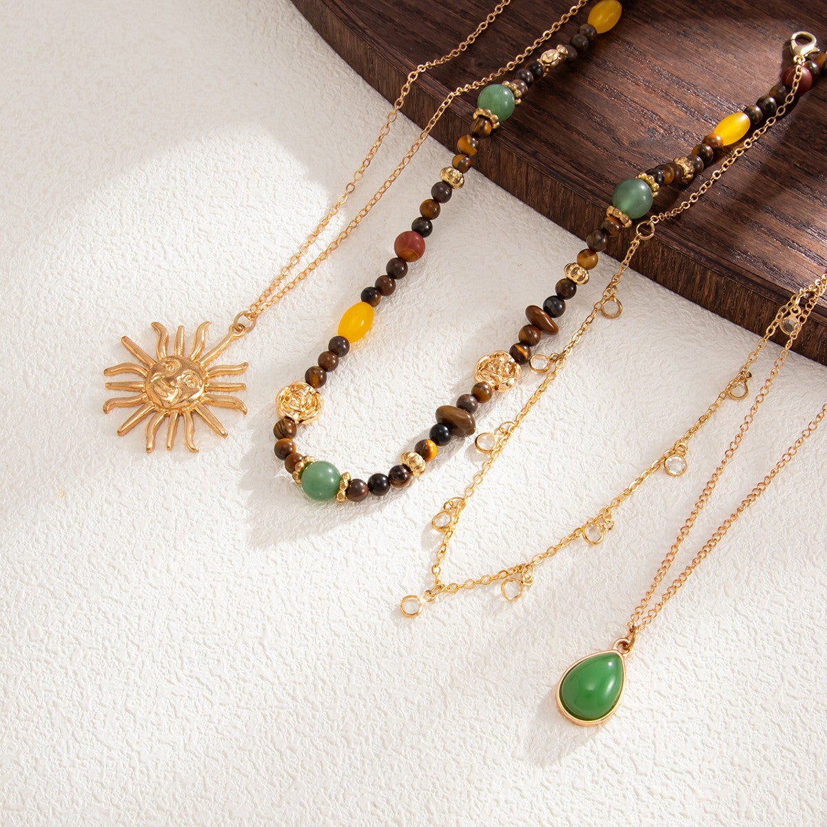 Boho Beaded Sun & Teardrop Layered Necklace