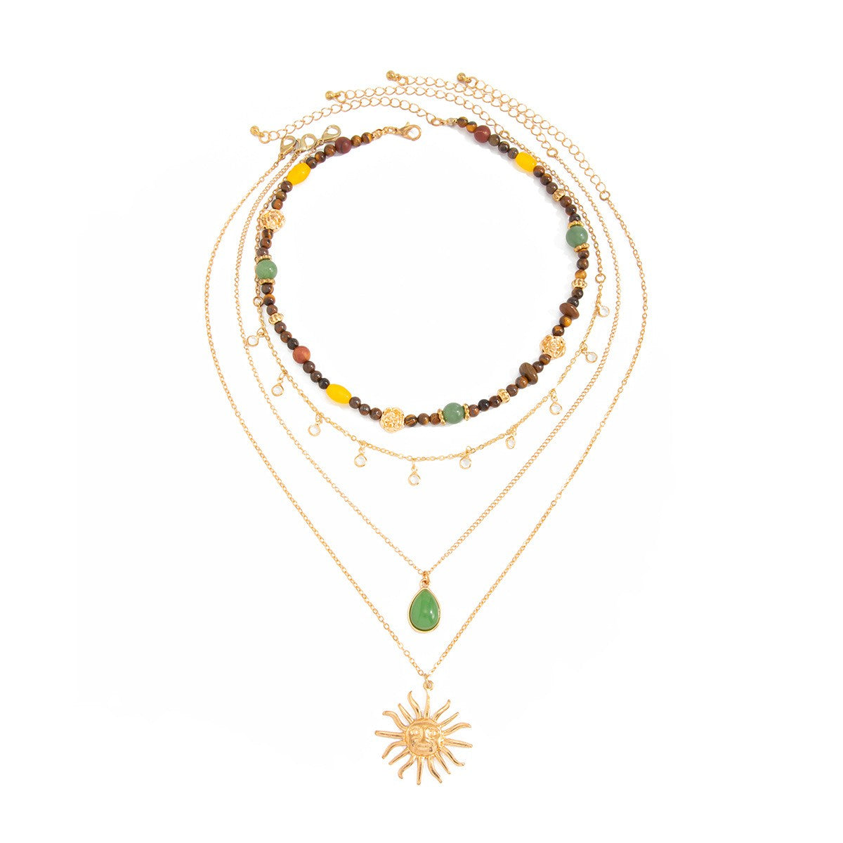 Boho Beaded Sun & Teardrop Layered Necklace