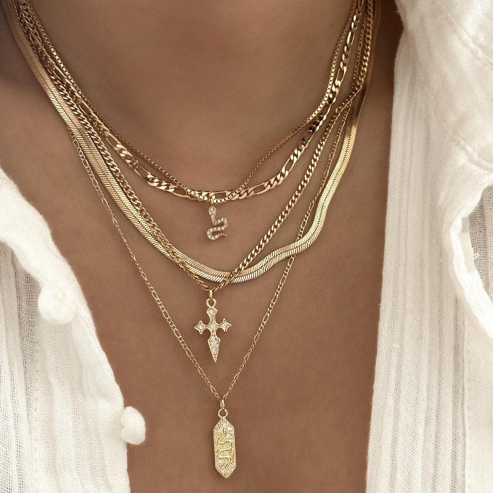 Classy Multi-Layer Snake & Cross Necklace
