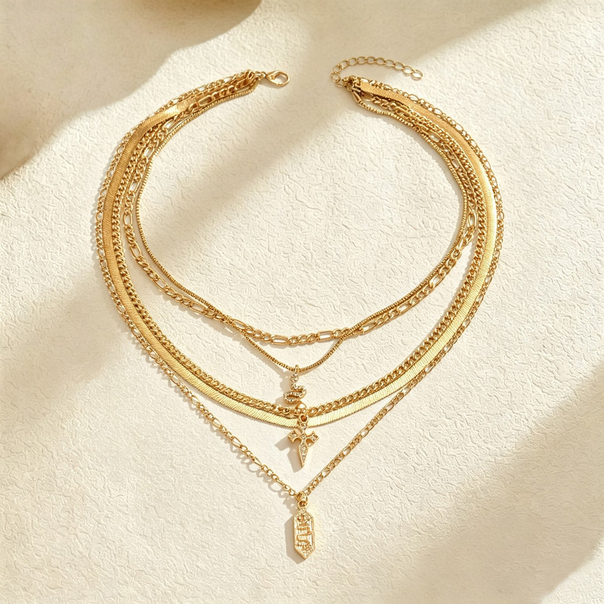 Classy Multi-Layer Snake & Cross Necklace