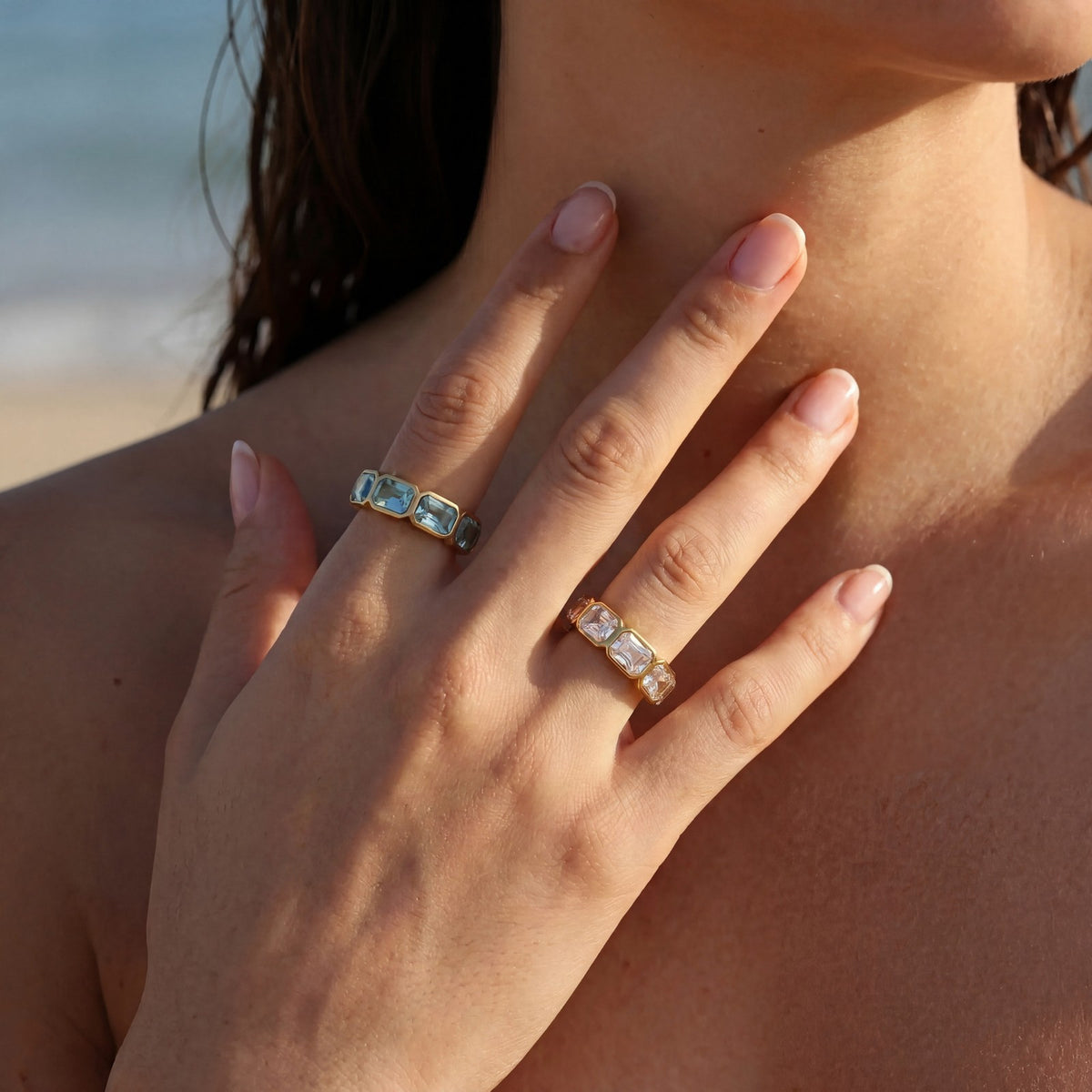 14k Dainty Baguette Zirconia Ring