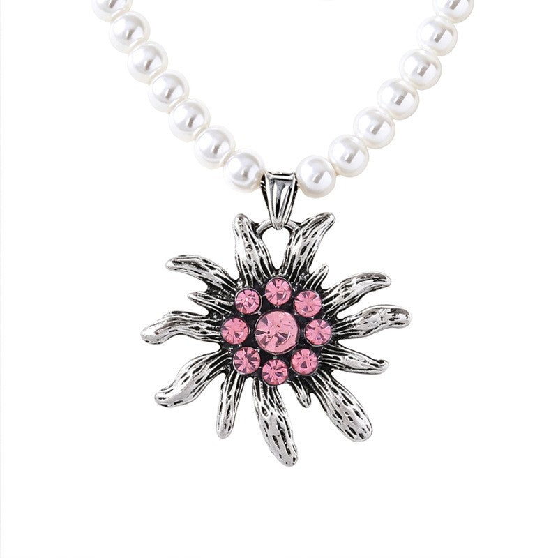 Vintage Inspired Edelweiss Faux Pearl Necklace