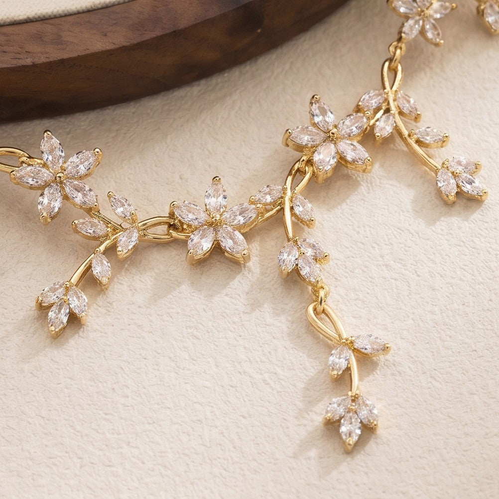 Romantic Floral Zirconia Necklace & Earring Set