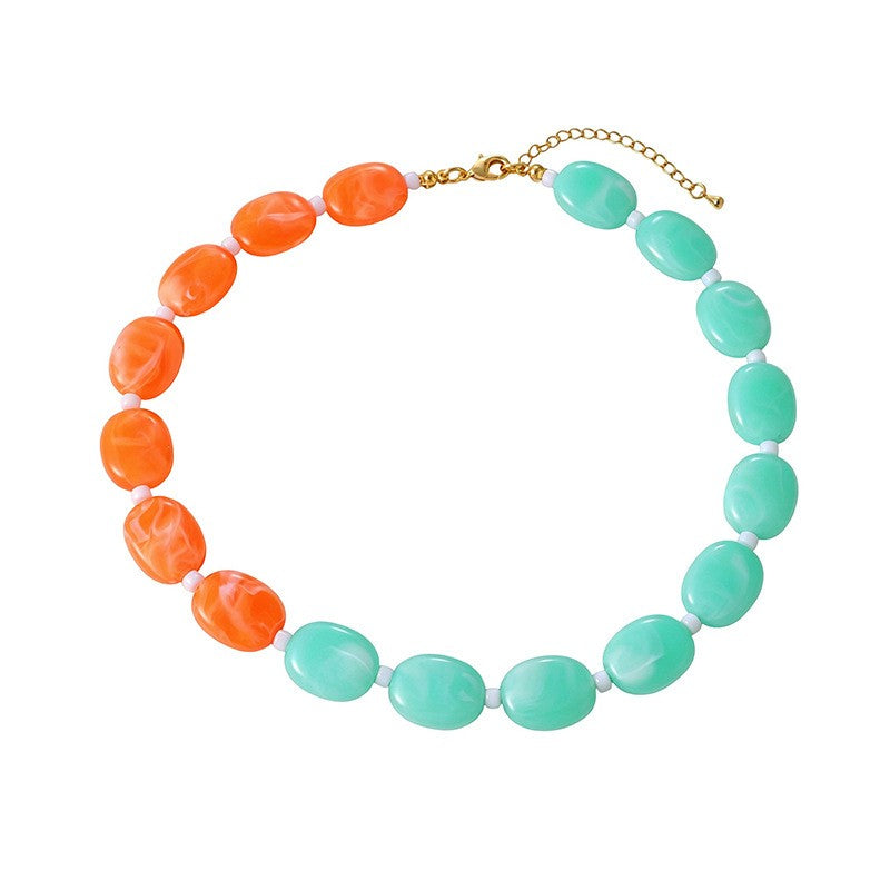 Boho Multicolor Resin Oval Bead Necklace