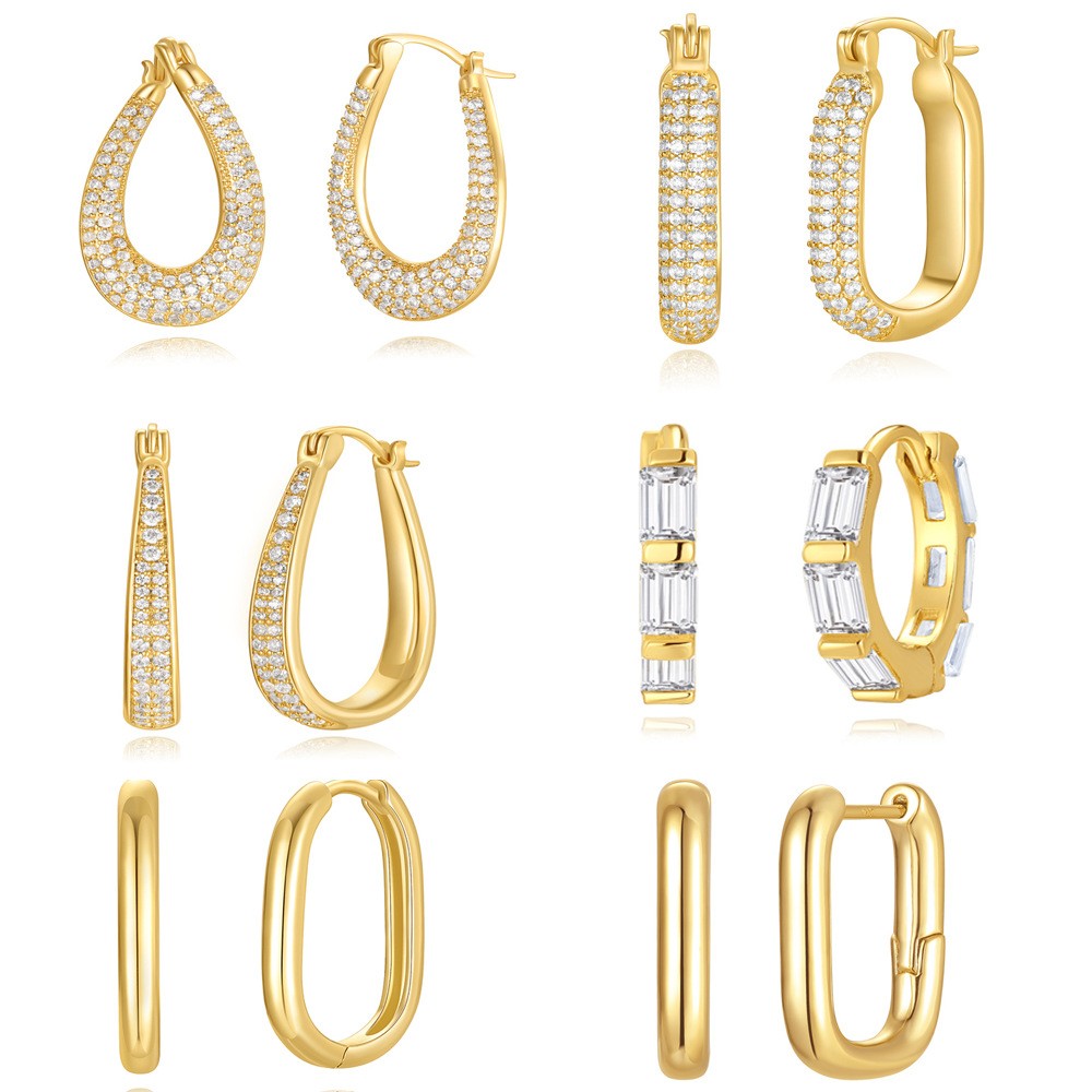 Classy Geometric Pave Huggie Earring Set