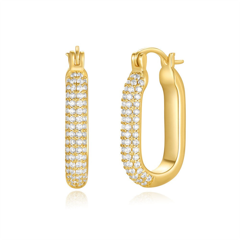 Classy Geometric Pave Huggie Earring Set