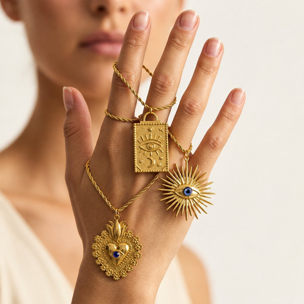 Vintage Sun & Heart Evil Eye Necklace