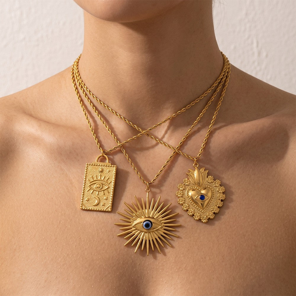 Vintage Sun & Heart Evil Eye Necklace