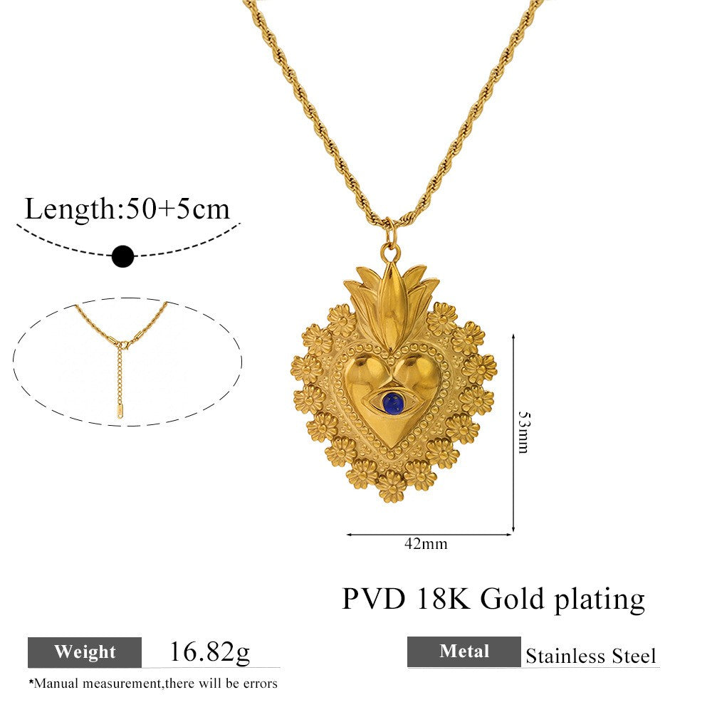 Vintage Sun & Heart Evil Eye Necklace