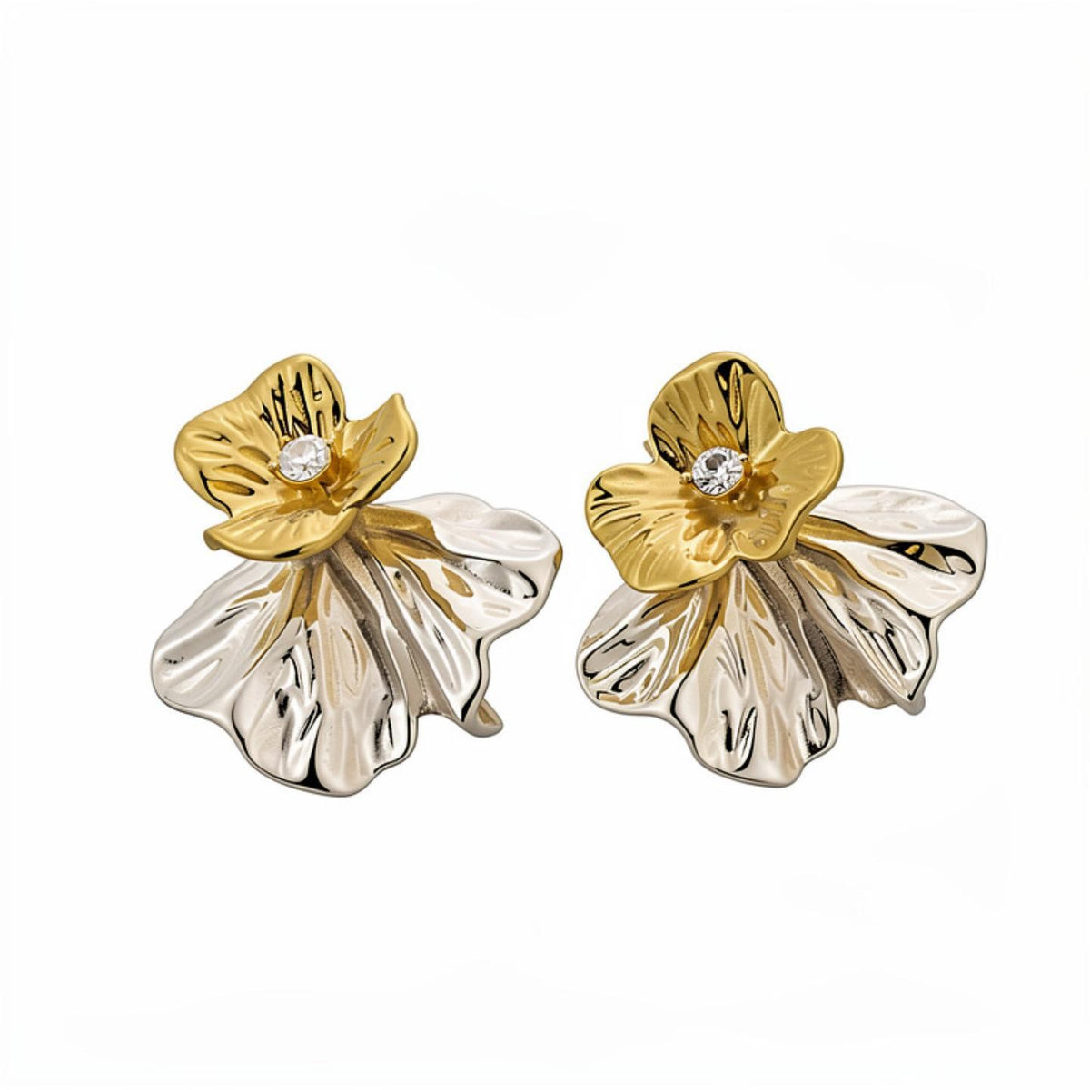 Classy Two-Tone Textured Floral Stud Earrings