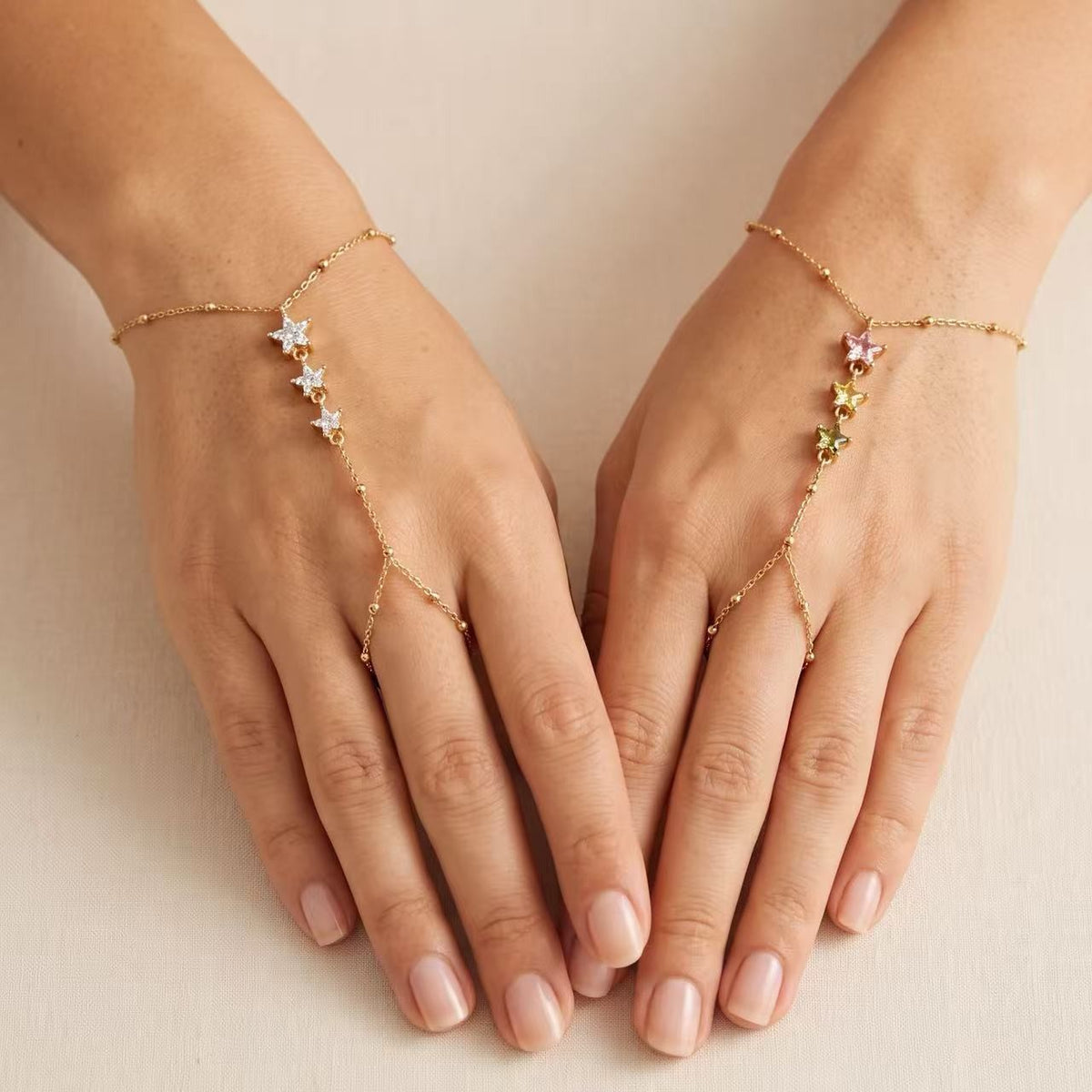 Dainty Multicolor Star Hand Chain Bracelet
