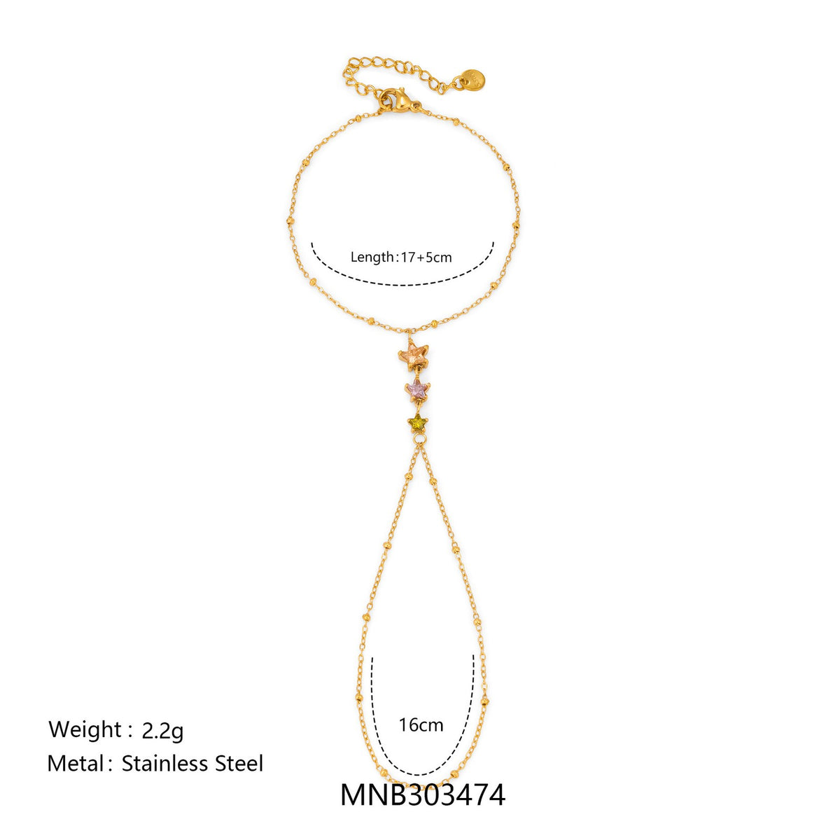 Dainty Multicolor Star Hand Chain Bracelet