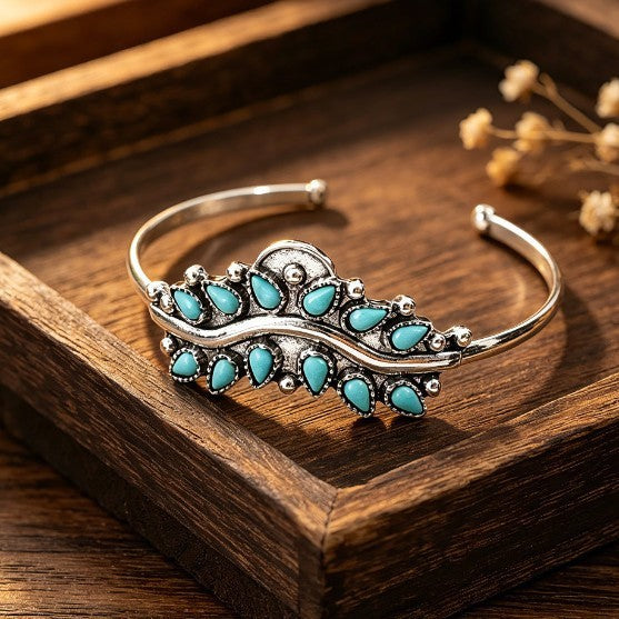 Boho Vintage Turquoise Crown Cuff Bracelet