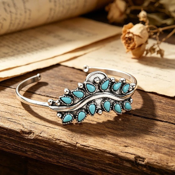 Boho Vintage Turquoise Crown Cuff Bracelet