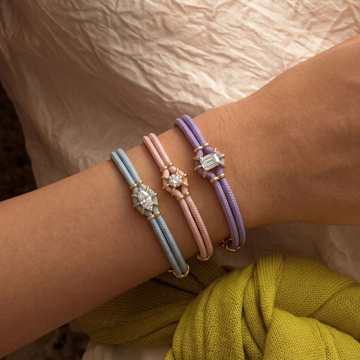 Dainty Pastel Cord & Snake Chain Bracelet Set