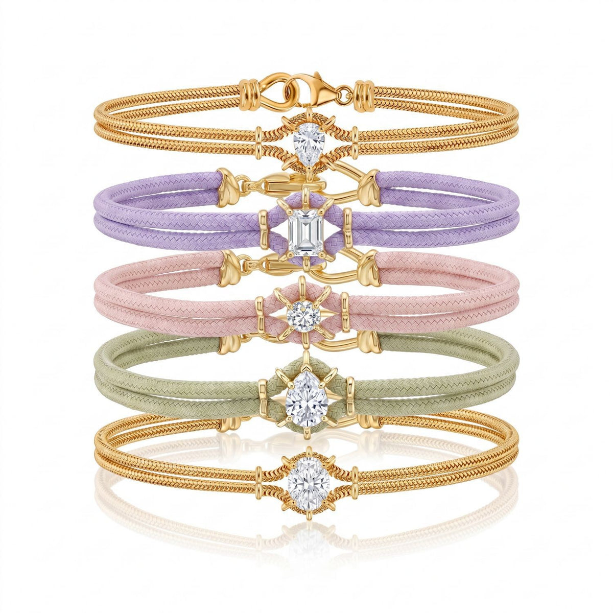 Dainty Pastel Cord & Snake Chain Bracelet Set