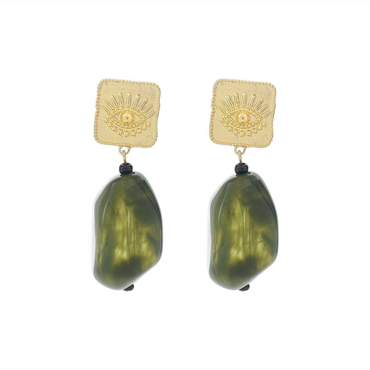 Vintage Teal Marbled Resin Evil Eye Drop Earrings