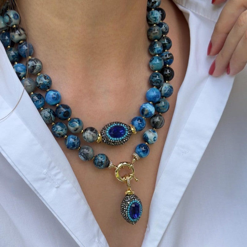Vintage Blue Agate Layered Necklace