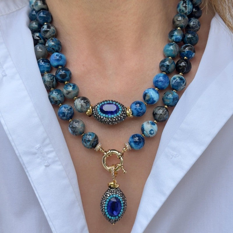 Vintage Blue Agate Layered Necklace