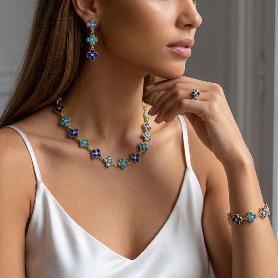 Classy Multicolor Clover Necklace, Bracelet & Earring Set