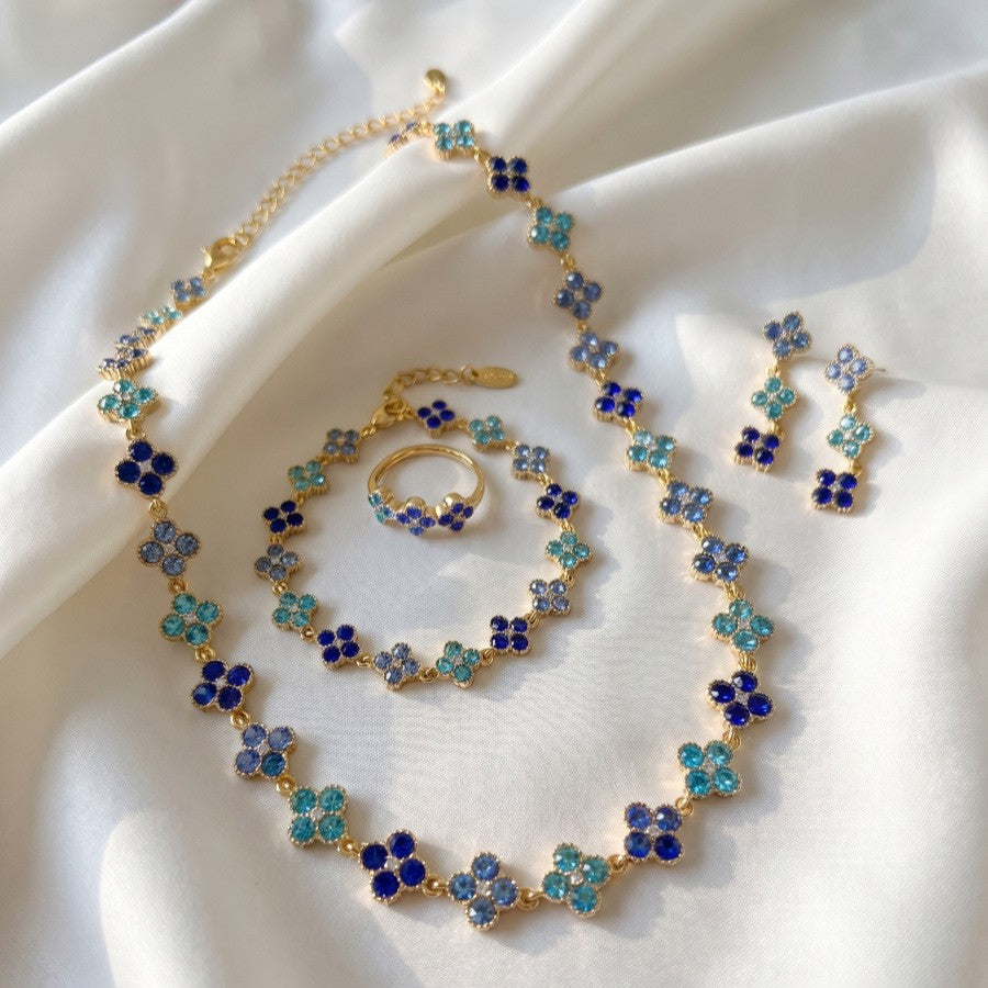 Classy Multicolor Clover Necklace, Bracelet & Earring Set