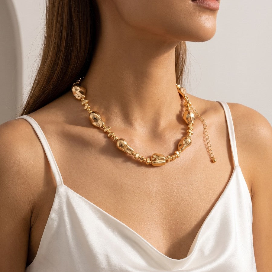 Classy Irregular Gold Nugget Collarbone Necklace