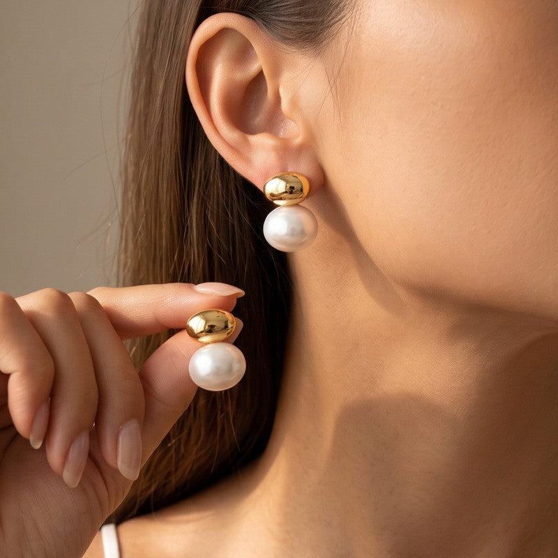 Classy Geometric Dome Faux Pearl Stud Earrings