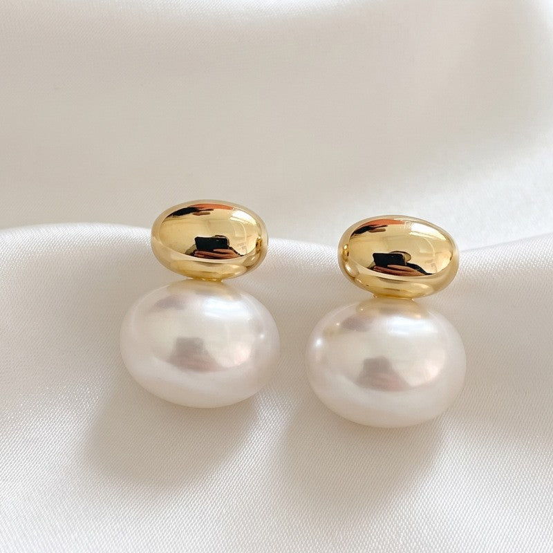 Classy Geometric Dome Faux Pearl Stud Earrings