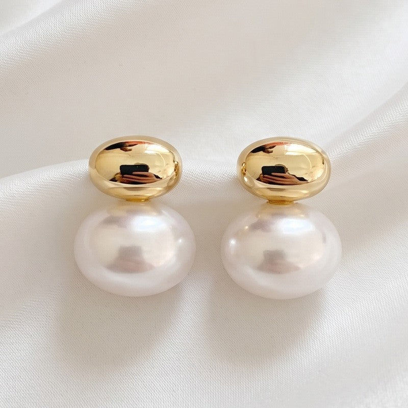 Classy Geometric Dome Faux Pearl Stud Earrings
