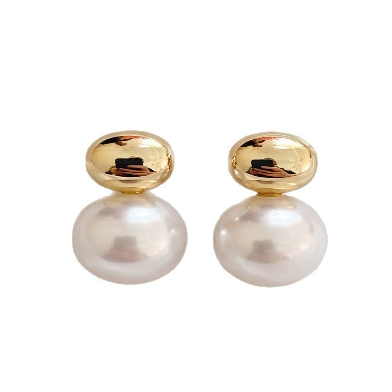 Classy Geometric Dome Faux Pearl Stud Earrings