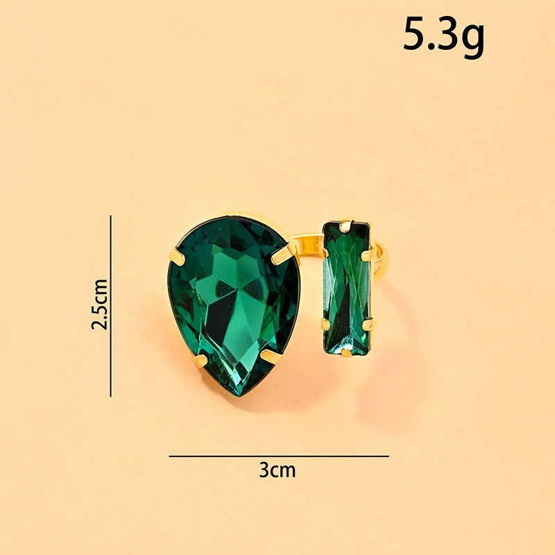 Classy Green Teardrop Statement Ring