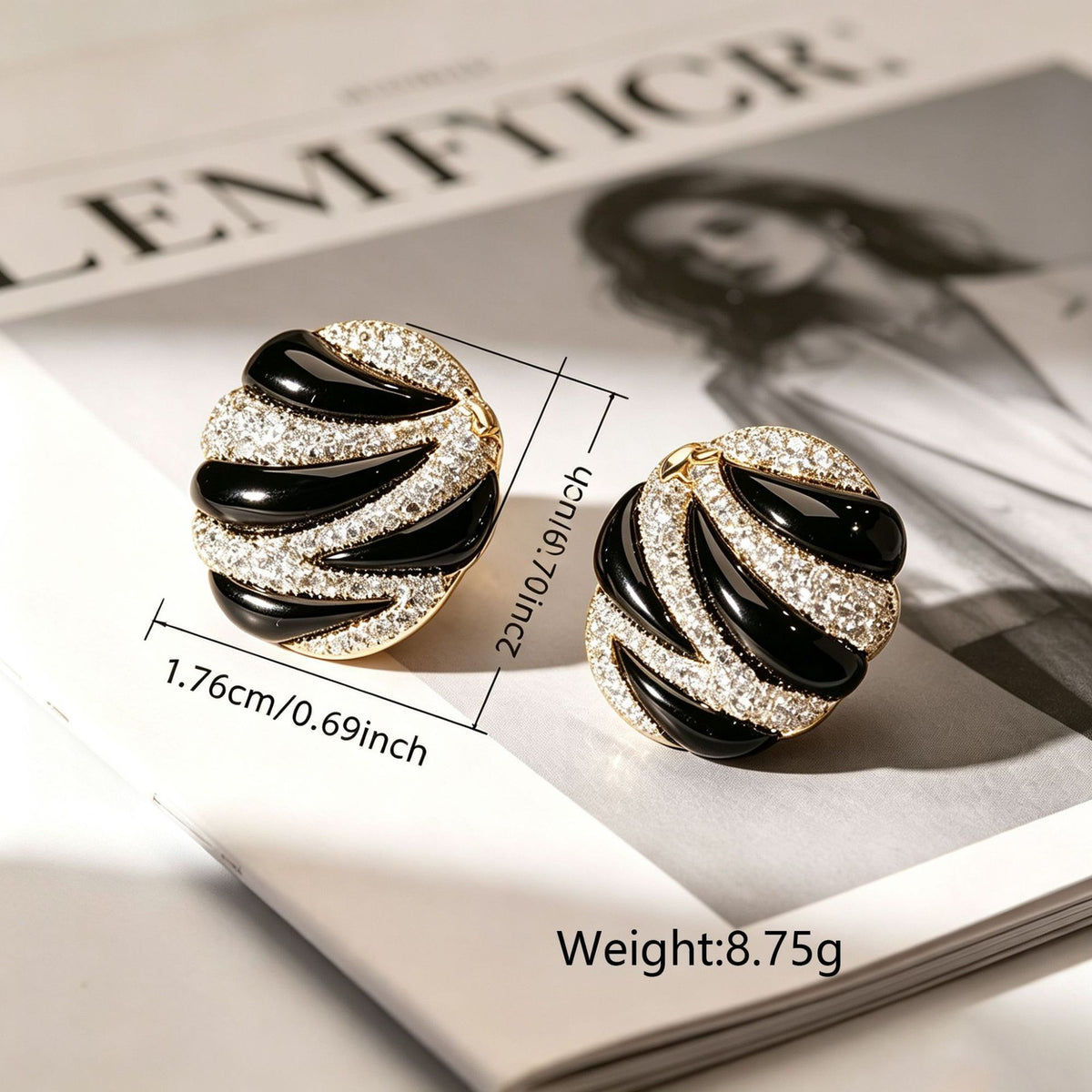 Classy Black Enamel Pave Stud Earrings
