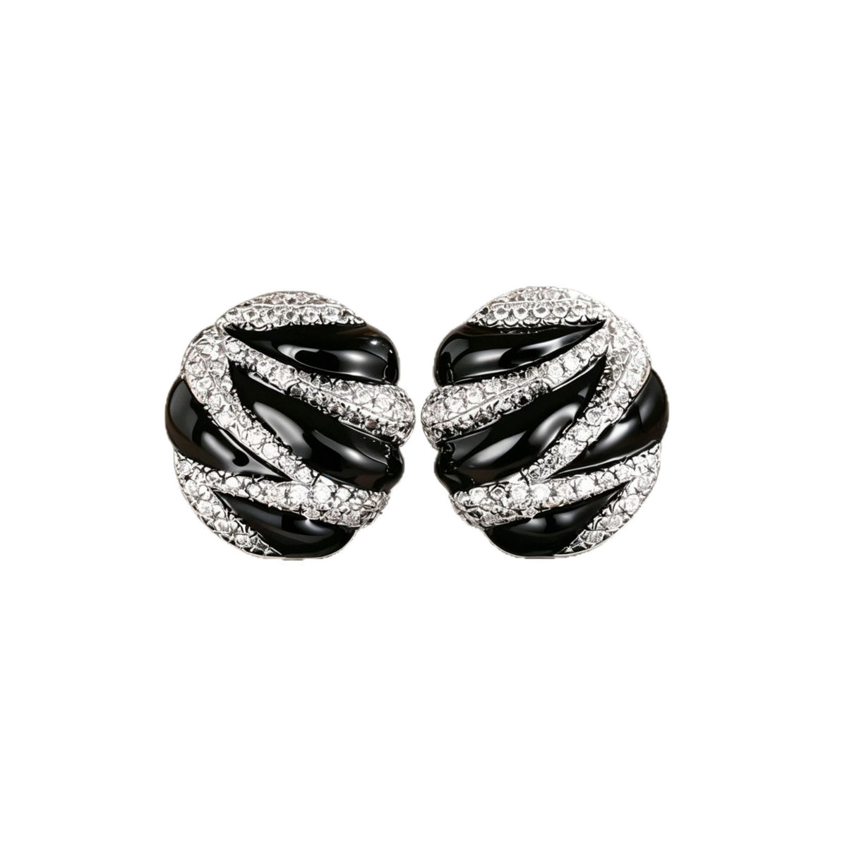 Classy Black Enamel Pave Stud Earrings