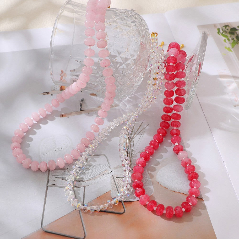 Romantic Pink Gradient Stone Beaded Necklace