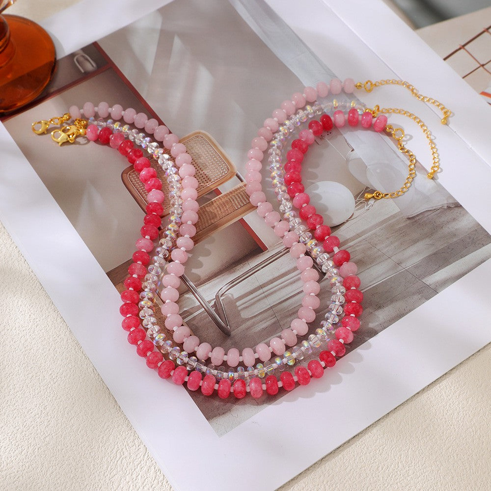 Romantic Pink Gradient Stone Beaded Necklace