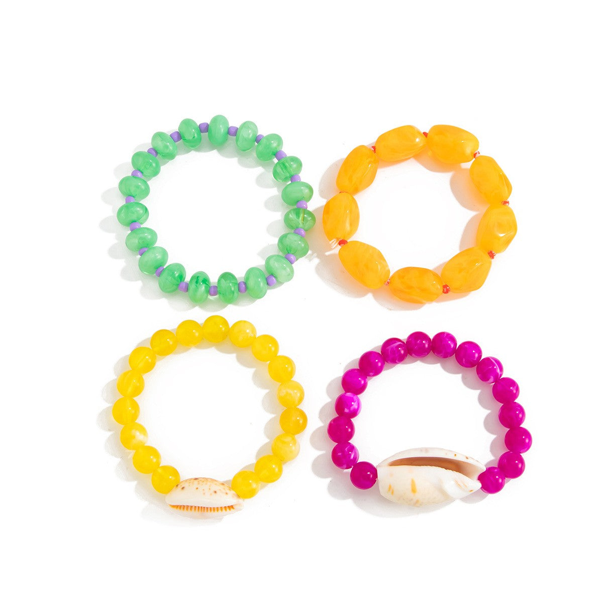 Boho Colorful Resin & Shell Stretch Bracelet Set