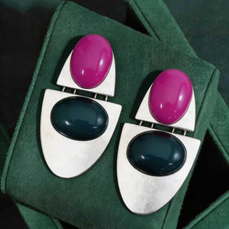 Classy Color Block Geometric Drop Earrings