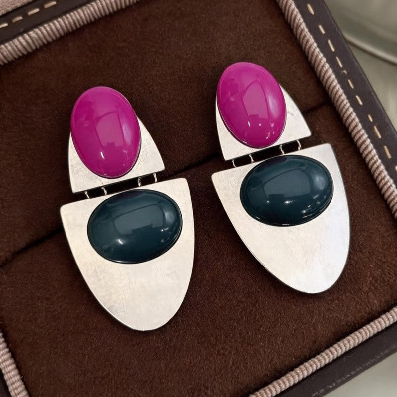 Classy Color Block Geometric Drop Earrings