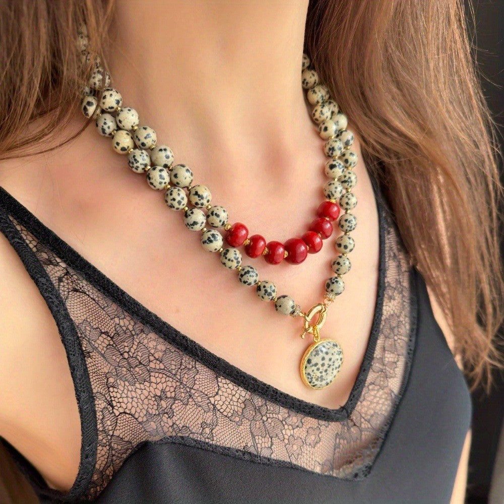 Boho Dalmatian Stone Beaded Necklace