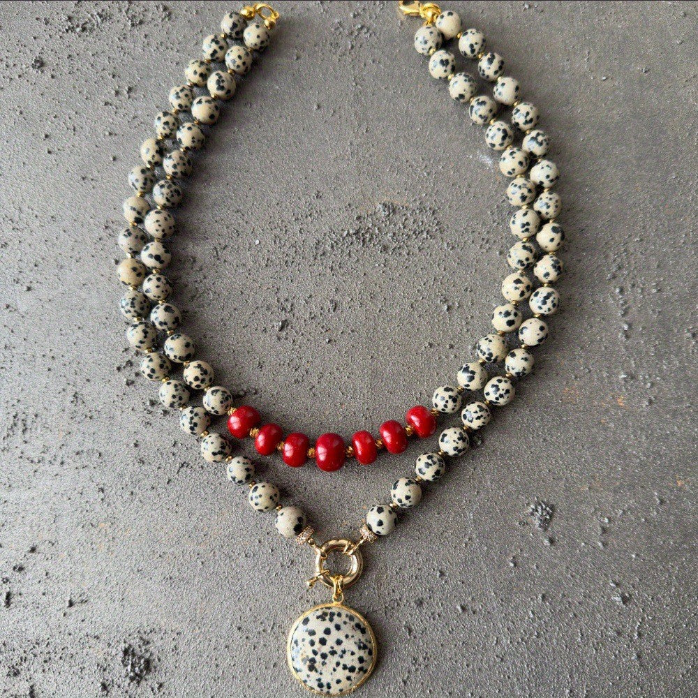 Boho Dalmatian Stone Beaded Necklace