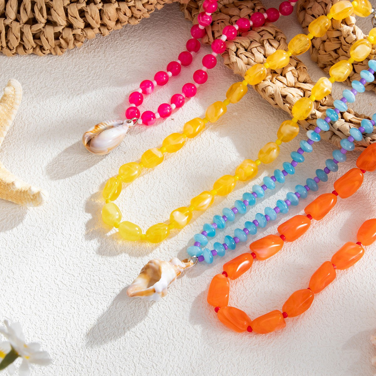 Boho Colorful Resin Shell Necklace & Bracelet Set