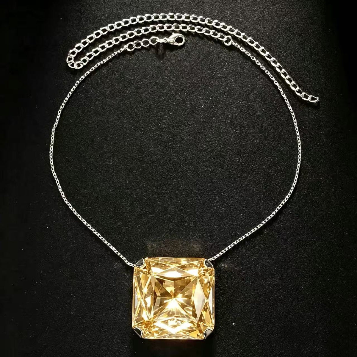 Statement Iridescent Square Glass Necklace