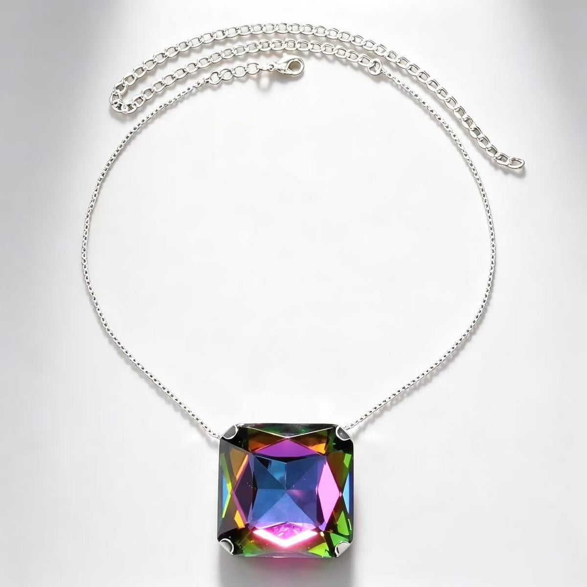 Statement Iridescent Square Glass Necklace