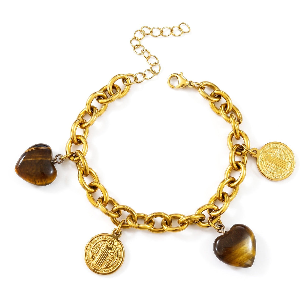 Boho Tiger Eye Saint Medal Bracelet