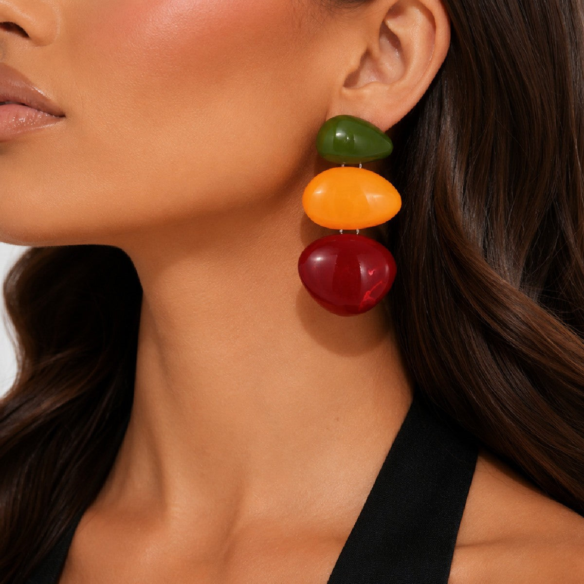 Boho Colorblock Resin Pebble Drop Earrings