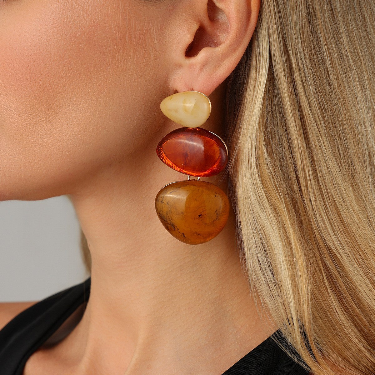 Boho Colorblock Resin Pebble Drop Earrings