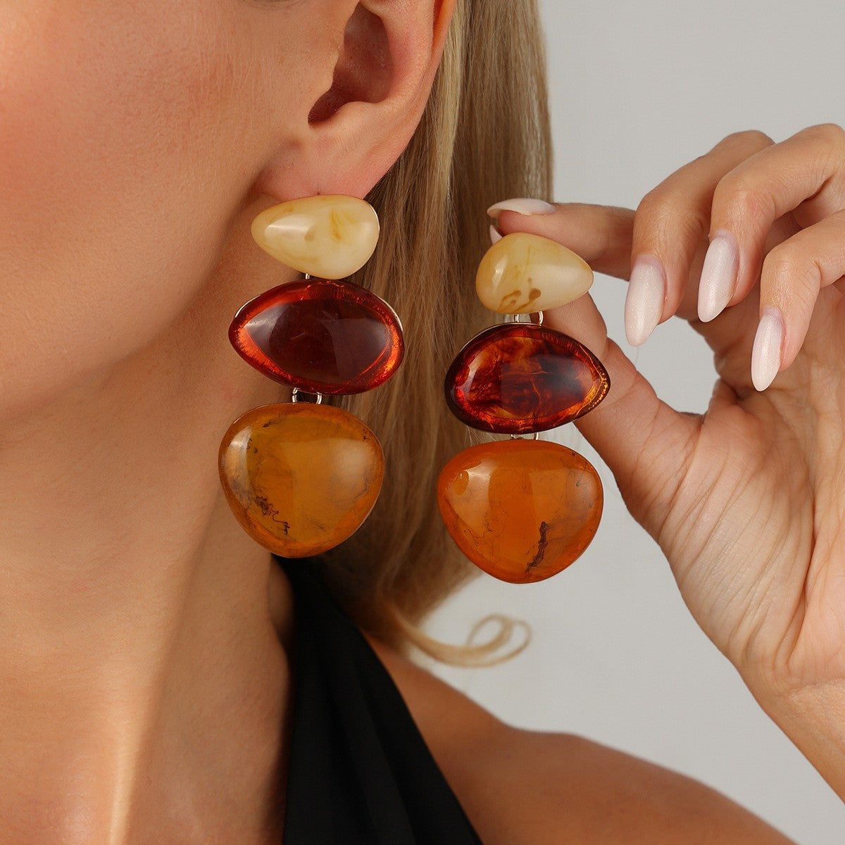 Boho Colorblock Resin Pebble Drop Earrings
