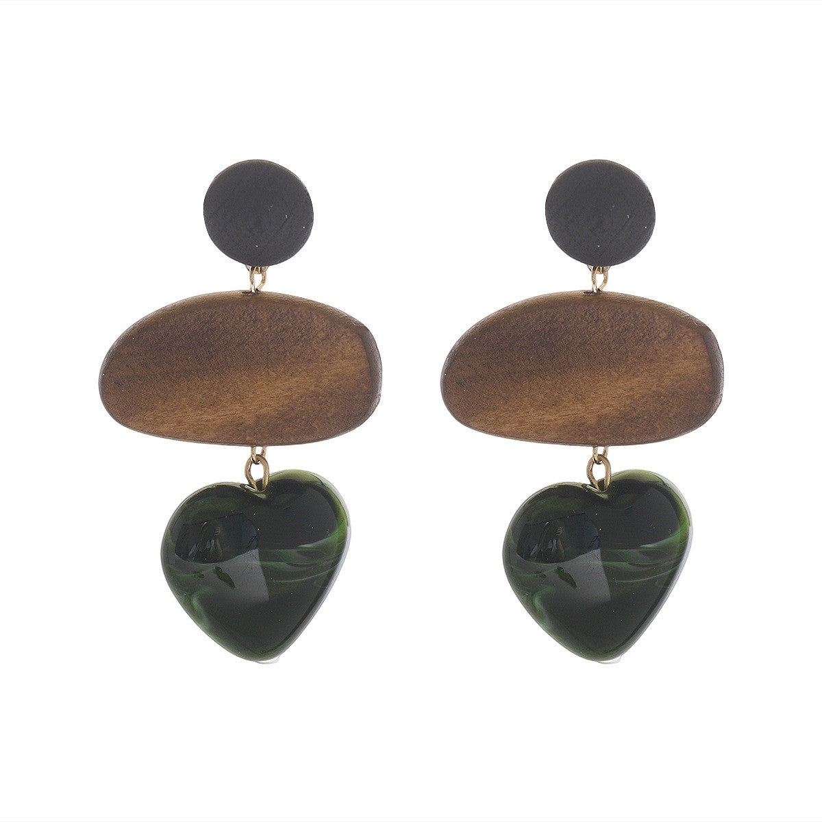 Vintage Wood Red Heart Drop Earrings