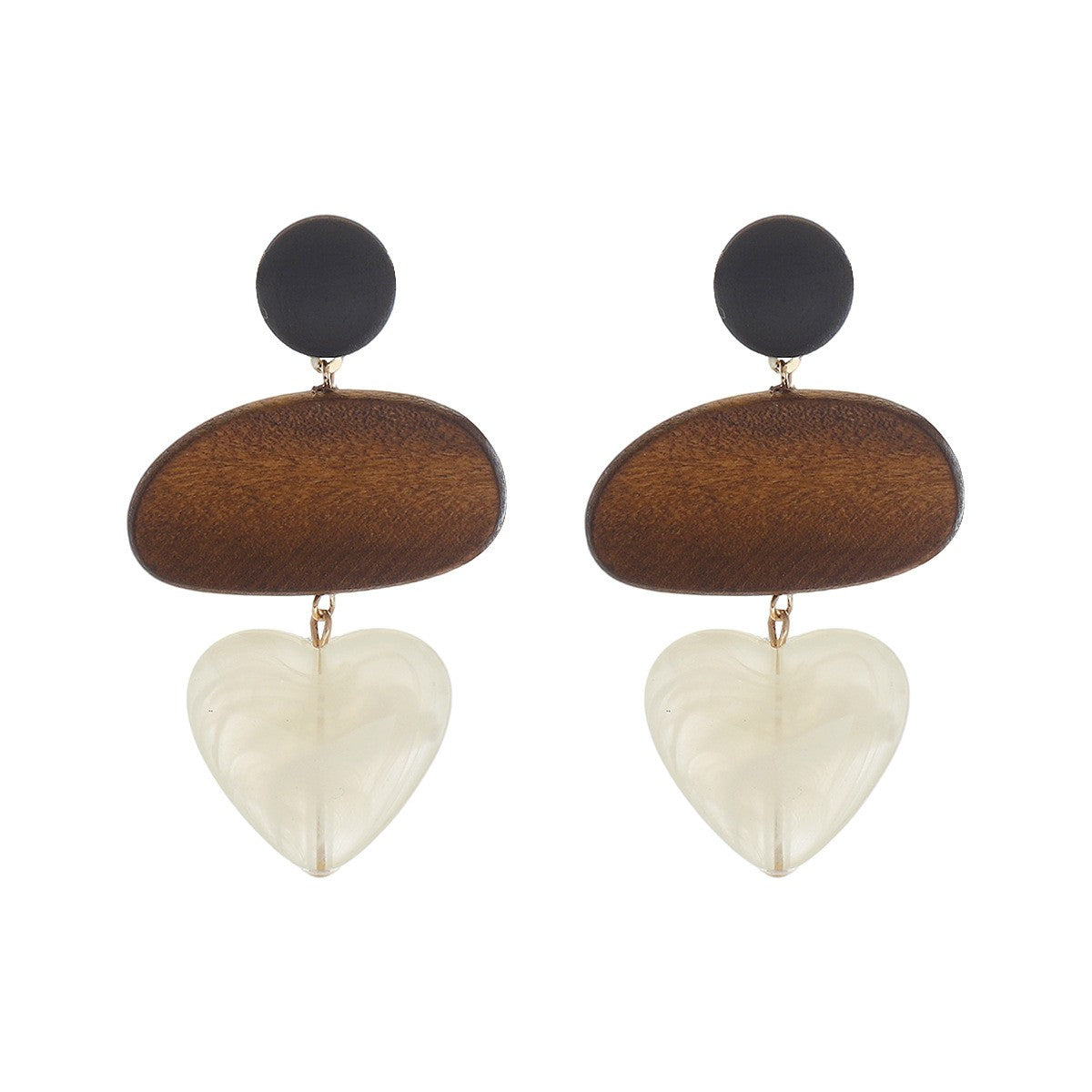 Vintage Wood Red Heart Drop Earrings