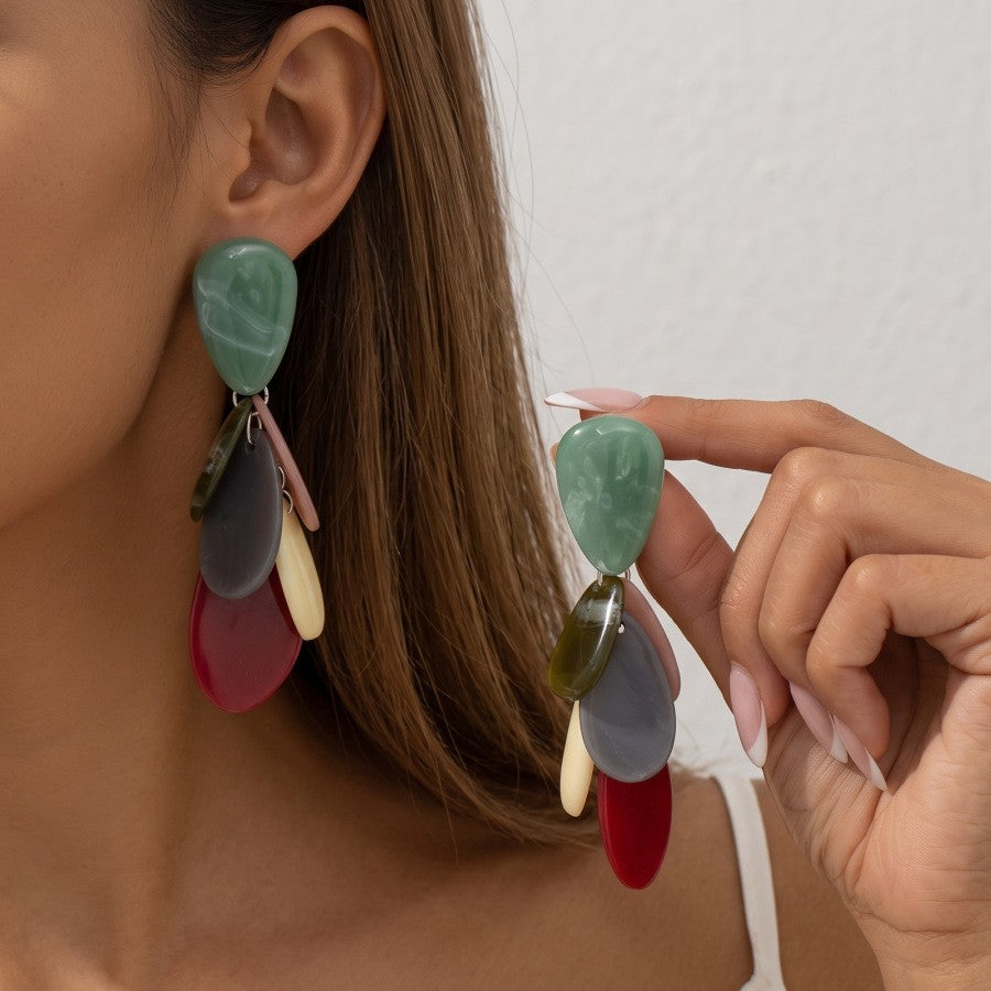 Statement Cream Resin Petal Drop Earrings